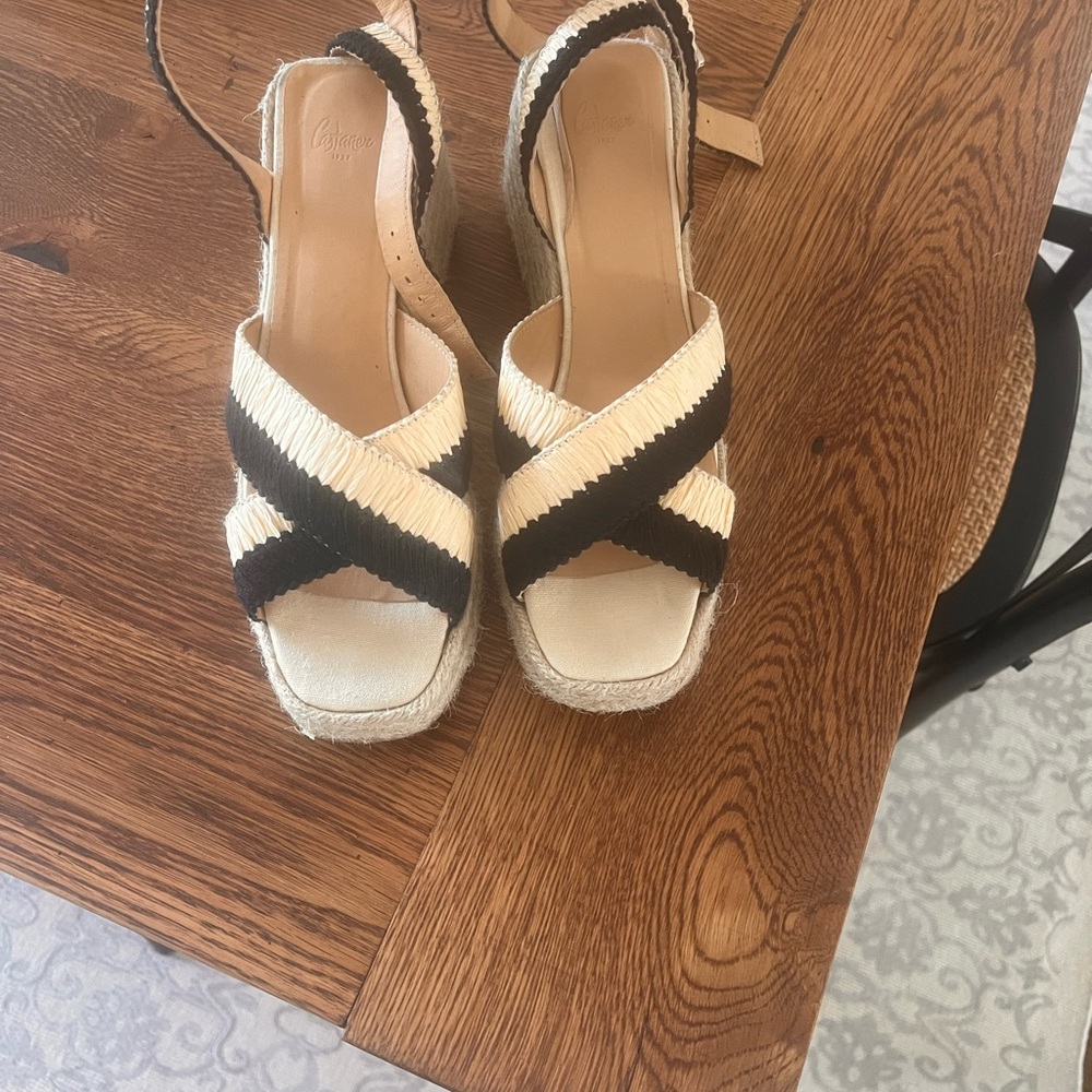 Castaner- Women's Black and Cream Wedge Sandals, size 41